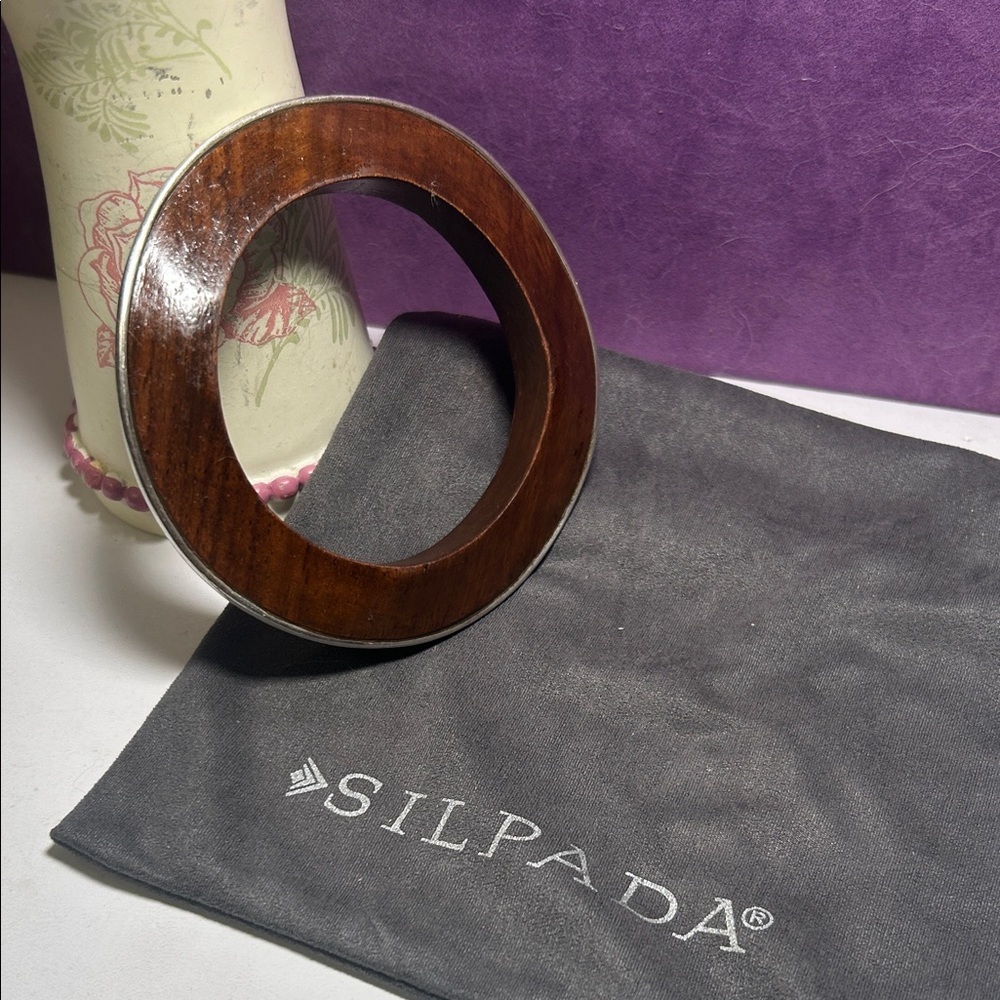 Silpada Wooden Bangle with Silver Accent (A)